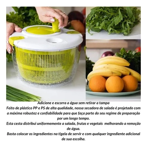 Seca Salada Centrífuga 5L Fácil Uso e Versátil IZEQUICK SPIN