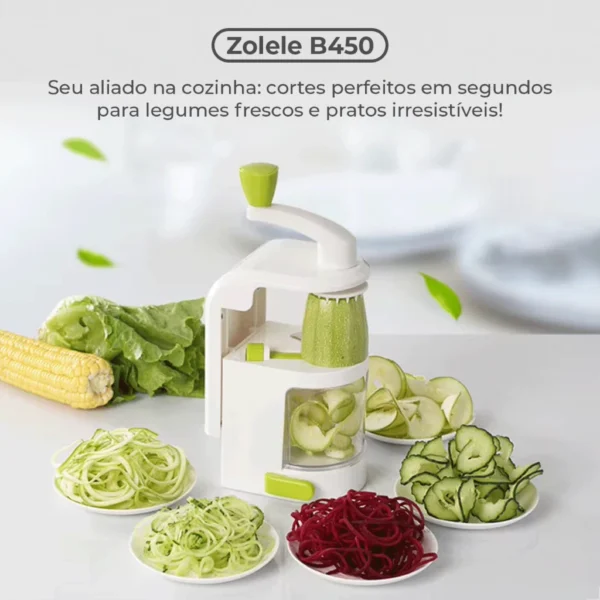 Cortador Fatiador Espiralizador 4 em 1 Lâminas Ajustáveis Ventosa ZOLELE IZEVEGGIE PRO