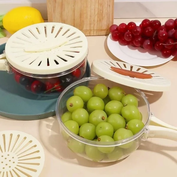 Tigela 2 em 1 Dobrável para Lavagem e Armazenamento de Frutas, Vegetais, Alça com Tampa IZEORGANIZE PRO