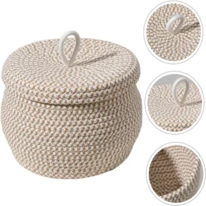 Cesta de Algodão Redonda com Tampa, Decorativa e Portátil IZENEST HOME
