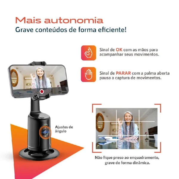 Gimbal Estabilizador Celular 360° AI Rastreamento Facial Mãos Livres IZEGENIUS TRACK