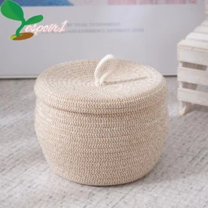 Cesta de Algodão Redonda com Tampa, Decorativa e Portátil IZENEST HOME