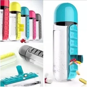Garrafa Academia 650ml com Porta Comprimidos, Compartimentos Semanais e Material Resistente IZEBOTTLE CARE