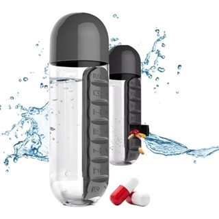 Garrafa Academia 650ml com Porta Comprimidos, Compartimentos Semanais e Material Resistente IZEBOTTLE CARE