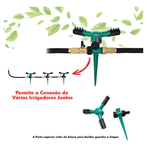 Aspersor Irrigador Giratório 360° 12 Jatos Econômico Jardim IZERAIN PRO