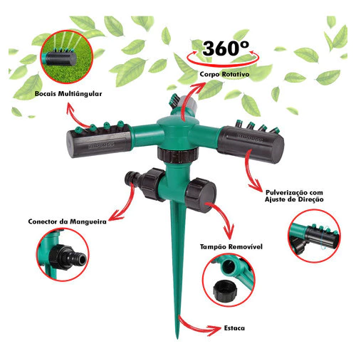 Aspersor Irrigador Giratório 360° 12 Jatos Econômico Jardim IZERAIN PRO