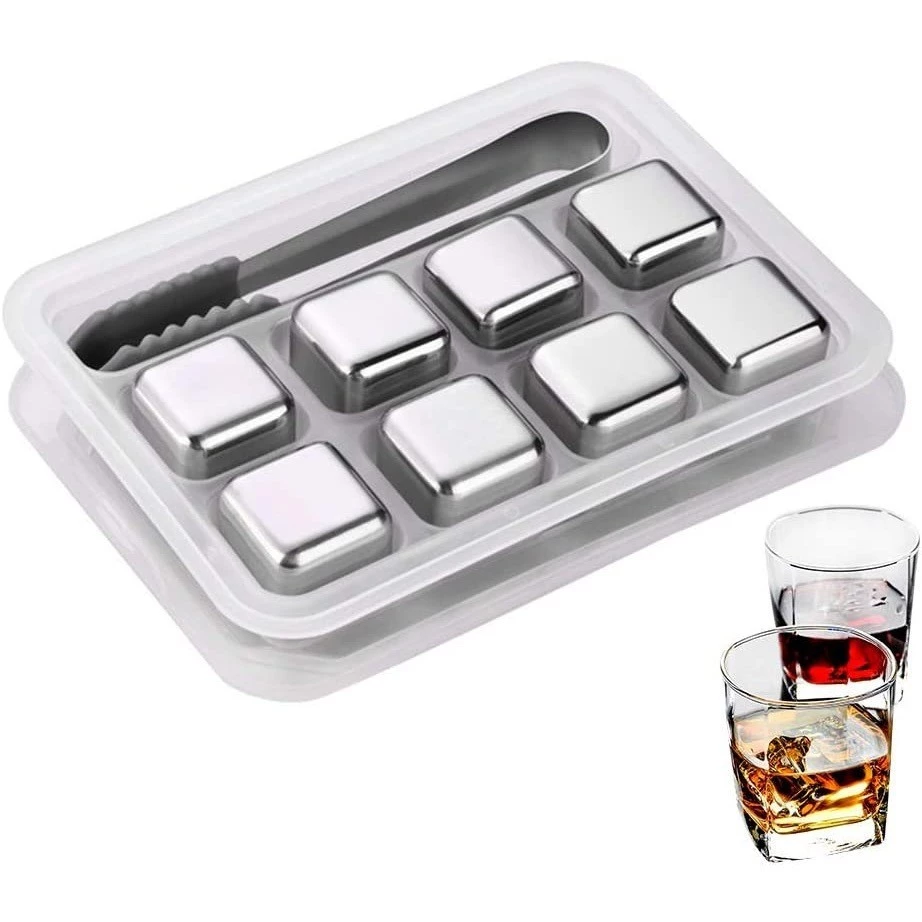 Kit Cubos de Gelo Inox reutilizáveis com estojo para bebidas