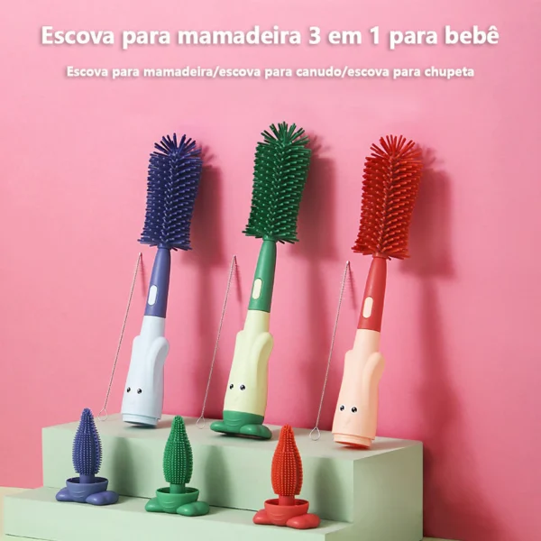 Kit Escovas Limpeza Garrafa Mamadeira Silicone BPA Free 360° IZECLEAN MASTER