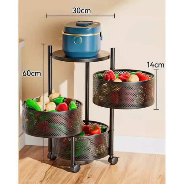 Fruteira Organizador de Ferro 3 Andares Preta com Rodas Clink IZEORGANIZE BLACK
