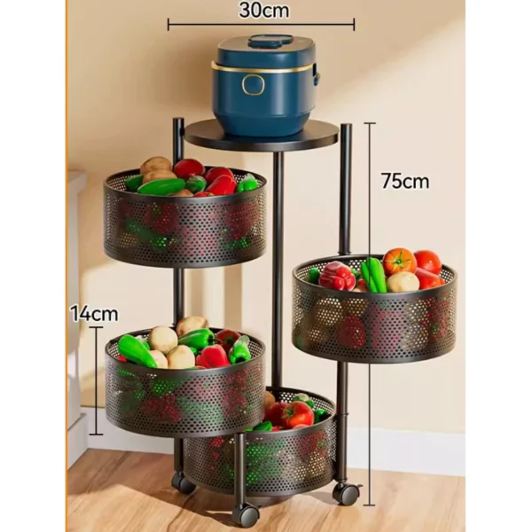 Fruteira Organizador de Ferro 3 Andares Preta com Rodas Clink IZEORGANIZE BLACK