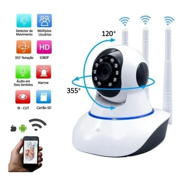 Câmera de Segurança WiFi 3 Antenas Visão Noturna 360º Full HD IZESECURE VISION