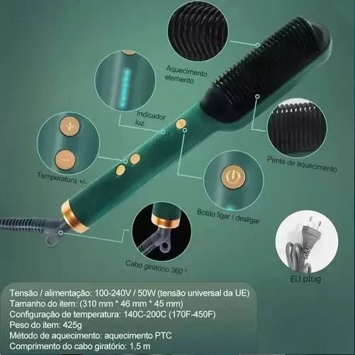 Escova Alisadora Bivolt 5 em 1 IZEHAIR PRO – Alisamento Rápido, Modela e Anti-Frizz