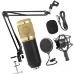 Kit Microfone Condensador Profissional Dourado 3,5mm Unidirecional Pop Filter IZEVOICE PRO