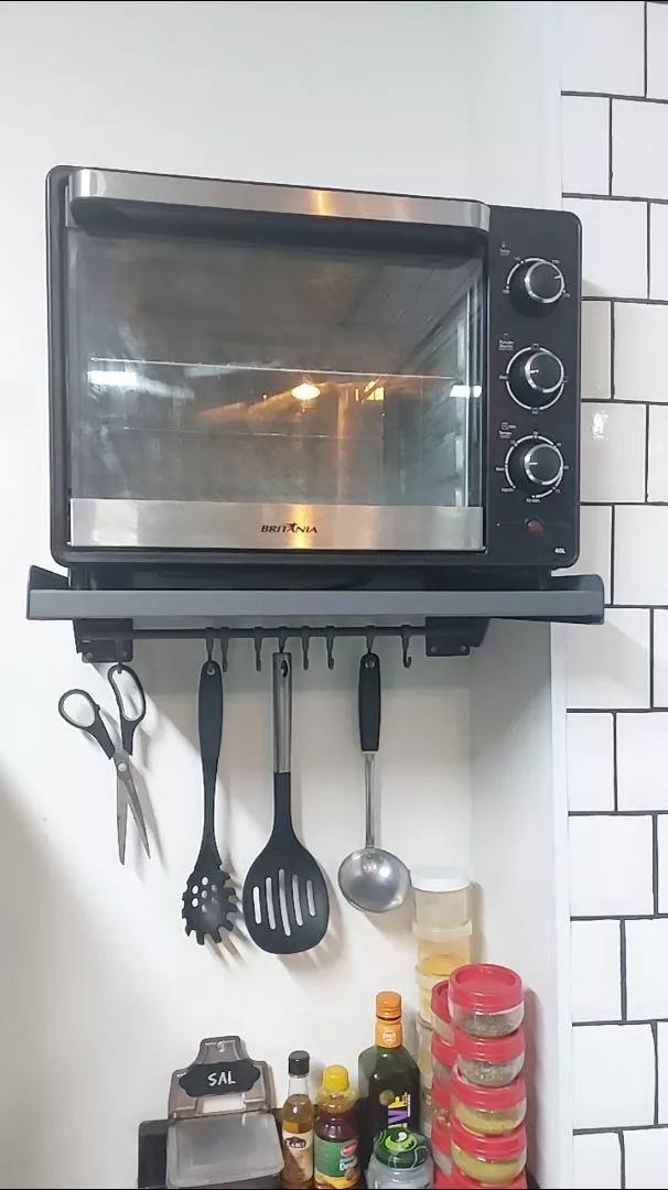 Prateleira de Parede Para Micro-ondas e Forno Elétrico em Aço Carbono, Instalação Fácil e Gancho Organizador IZEPLUS SPACE photo review