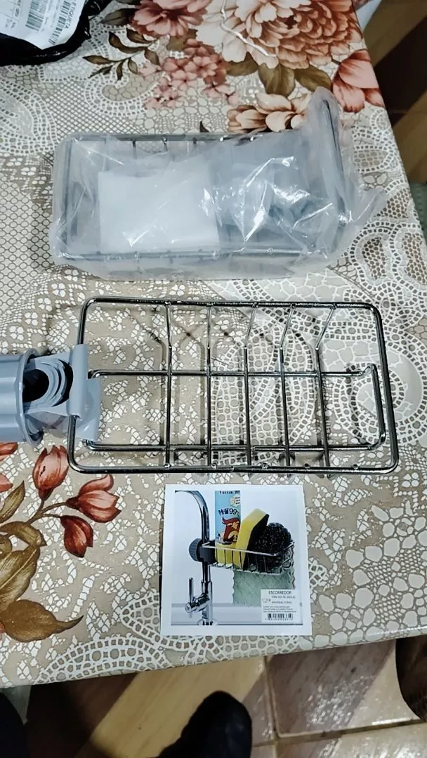 Kit 2 Cestos Multiuso Inox Organizador de Pia e Torneira com Escorredor Prata IZEORGANIZE FLEX photo review