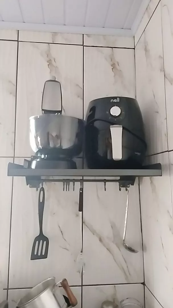 Prateleira de Parede Para Micro-ondas e Forno Elétrico em Aço Carbono, Instalação Fácil e Gancho Organizador IZEPLUS SPACE photo review