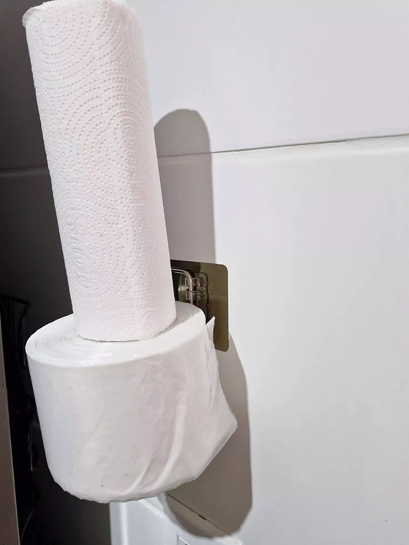 Porta Papel Toalha de Parede Aramado Autoadesivo 29,5x9,5cm Aço Moderno IZEHOLD FIT photo review