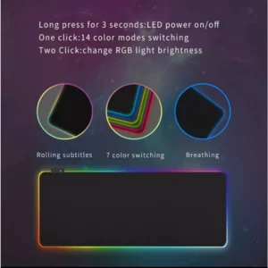 Mouse Pad Gamer Grande RGB 80x30cm, Iluminação 7 Cores, Antiderrapante, USB, IZEPLAY LIGHT