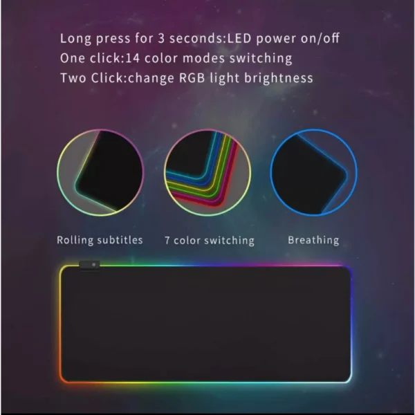 Mouse Pad Gamer Grande RGB 80x30cm, Iluminação 7 Cores, Antiderrapante, USB, IZEPLAY LIGHT