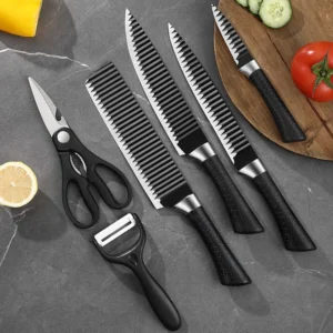Kit Facas Churrasco Inox Antiaderente Preta 6 Peças Profissional IZEGRILL MASTER