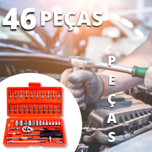 Kit de Ferramentas 46 Peças Maleta Portátil Aço Cromo Vanádio IZEWORK PRO