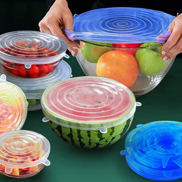 Kit Tampas de Silicone Universal Reutilizável 6 Peças BPA Free Ajustável IZESEAL FLEX