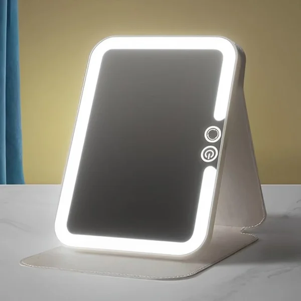 Espelho de Maquiagem LED Portátil Recarregável, Sensor Touch, Capa de Couro IZEGLAM LIGHT
