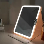 Espelho de Maquiagem LED Portátil Recarregável, Sensor Touch, Capa de Couro IZEGLAM LIGHT