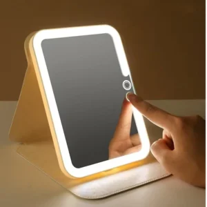Espelho de Maquiagem LED Portátil Recarregável, Sensor Touch, Capa de Couro IZEGLAM LIGHT