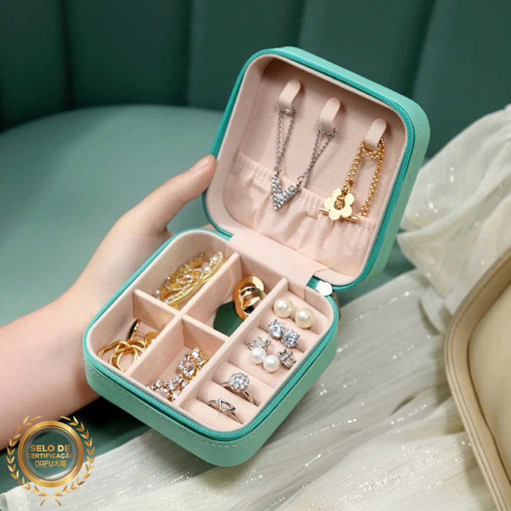 Porta-Jóias Portátil de Veludo com Compartimentos para Anéis, Brincos e Colares IZECHARM TRAVEL