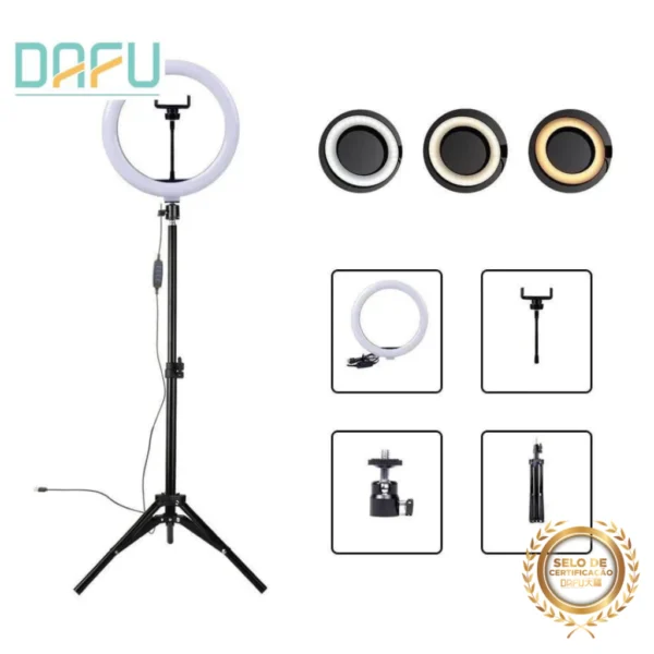 Ring Light LED 26cm Tripé 2,1m Selfie 360º Ajuste de Luz IZEFLARE PRO