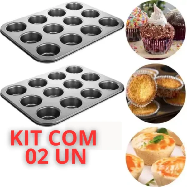 Forma para Cupcake Antiaderente 12 Cavidades Metal 300°C IZEBAKE PRO