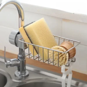 Kit 2 Cestos Multiuso Inox Organizador de Pia e Torneira com Escorredor Prata IZEORGANIZE FLEX
