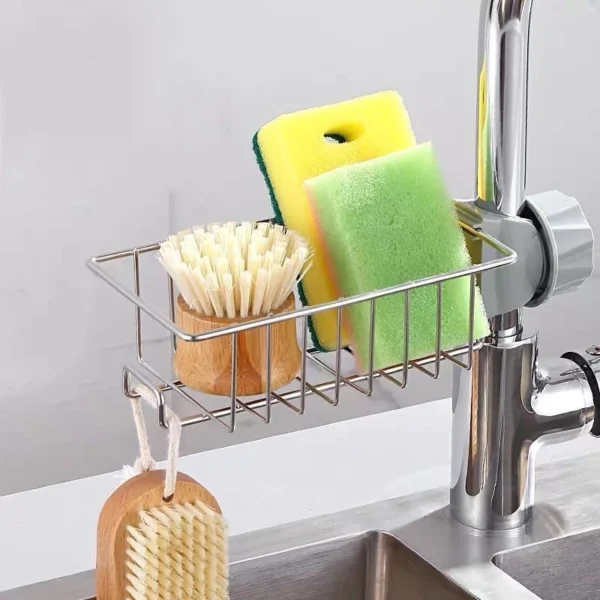 Kit 2 Cestos Multiuso Inox Organizador de Pia e Torneira com Escorredor Prata IZEORGANIZE FLEX