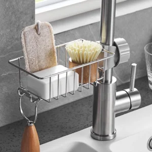 Kit 2 Cestos Multiuso Inox Organizador de Pia e Torneira com Escorredor Prata IZEORGANIZE FLEX
