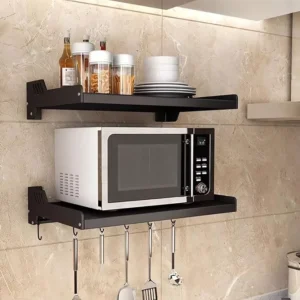 Prateleira de Parede Para Micro-ondas e Forno Elétrico em Aço Carbono, Instalação Fácil e Gancho Organizador IZEPLUS SPACE