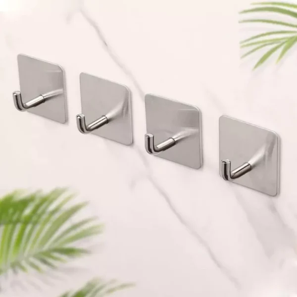 Kit 4 Ganchos Inox Adesivo 3M Fixação Forte Parede Banheiro Compacto IZEHANG PRO