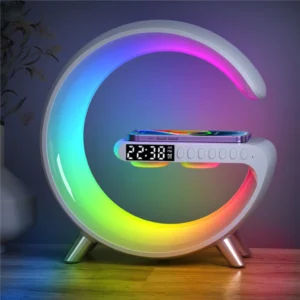 Caixinha de Som Bluetooth com Luminária Inteligente, Carregador Sem Fio 15W, RGB Multicor IZEWAKE PLUS