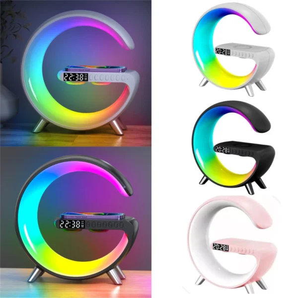Caixinha de Som Bluetooth com Luminária Inteligente, Carregador Sem Fio 15W, RGB Multicor IZEWAKE PLUS