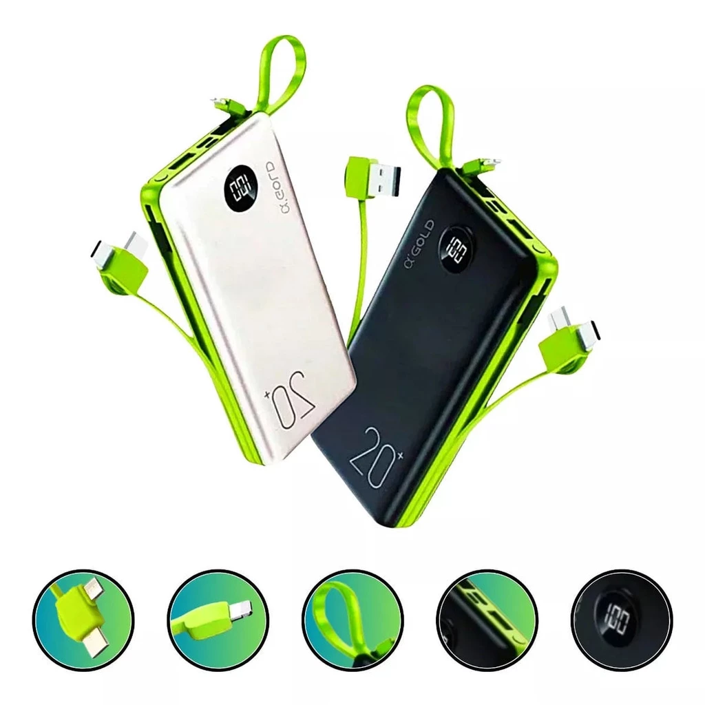 Power Bank 20000mAh Agod LCD Turbo, Compatível iPhone Android, 2 Saídas USB, IZEMAX POWER