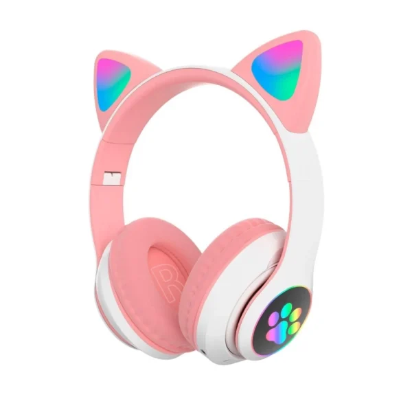 Fone de Ouvido Bluetooth Orelha de Gato LED Estéreo com Graves IZEKITTY FUN