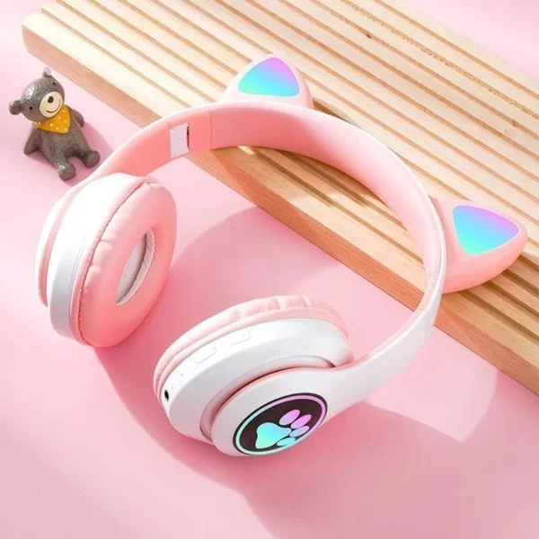 Fone de Ouvido Bluetooth Orelha de Gato LED Estéreo com Graves IZEKITTY FUN