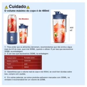 Mini Liquidificador Portátil 400ml 6 Lâminas Recarregável Bateria Longa IZEJUICE PRO