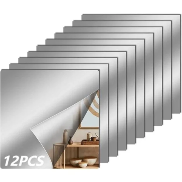 Kit Espelho Decorativo Adesivo 30x30cm Acrílico Flexível Versátil IZEDECOR GLASS