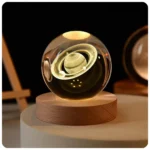 Luminária LED Bola de Cristal Sistema Solar para Quarto Infantil Base Madeira IZEUNIVERSE LIGHT