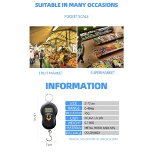 Balança Digital Portátil Gancho 50kg Precisão LCD IZEWEIGHT PRO