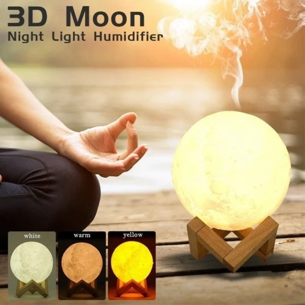 Umidificador de Ar 3D Lua Cheia 880ml Luz LED USB Aroma IZERELAX GLOW