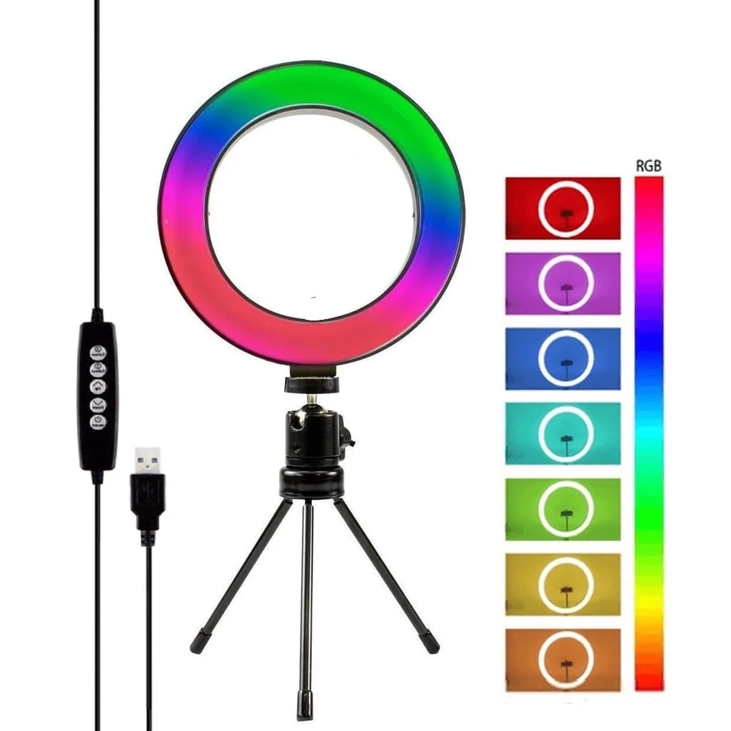 Ring Light de Mesa 6,5" RGB Portátil com Mini Tripé Ajustável IZEGLAM PRO