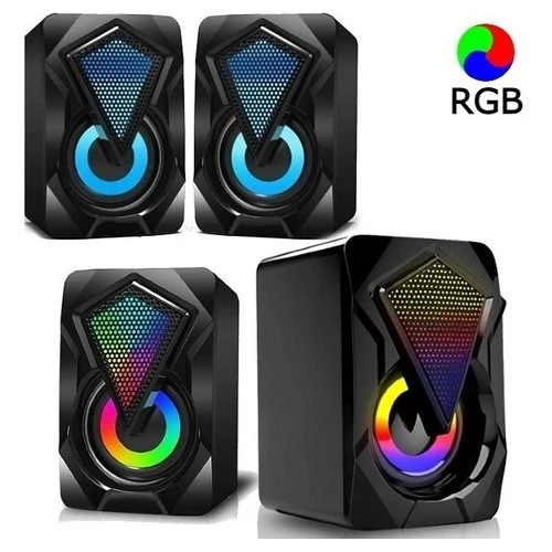 Caixa de Som RGB LED Som Estéreo Compacta USB Multimídia IZEFLASH SOUND
