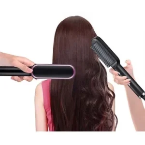 Escova Alisadora de Cabelos Bivolt 3 em 1, Multiplacas Cerâmica, 5 Níveis de Temperatura - IZESLEEK BRUSH